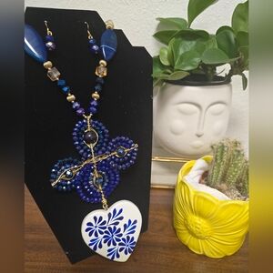 Blue and Gold Beaded Necklace